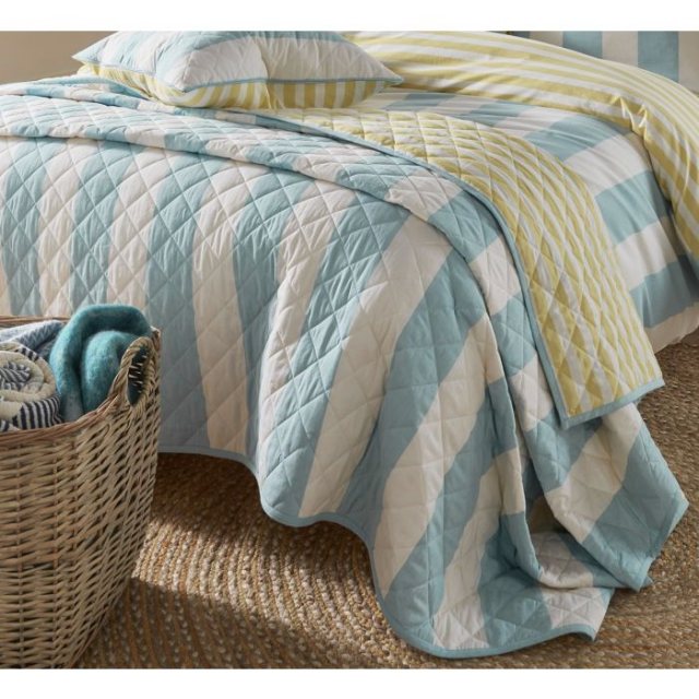 Laura Ashley Lille Stripe Seaspray Quilted Bedspread