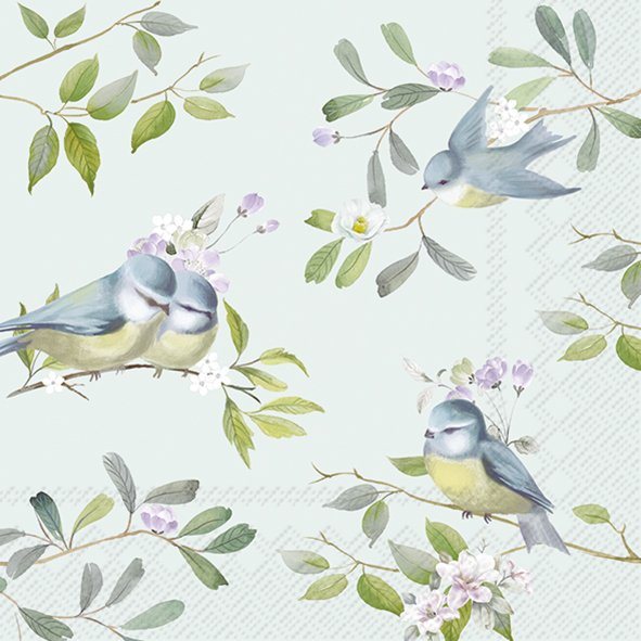 IHR Napkins Romantic Birds Light Blue