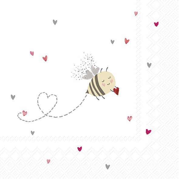 IHR Napkins Bee My Valentine Red/Grey