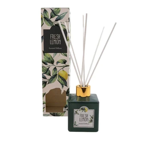 Glass Filled Fresh Lemons Reed Diffuser - Basil and Wild Lemon Scent 100ml