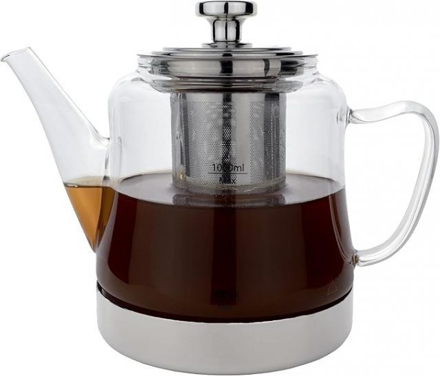 Grunwerg Cafe Ole Steel & Glass Teapot With Induction Base