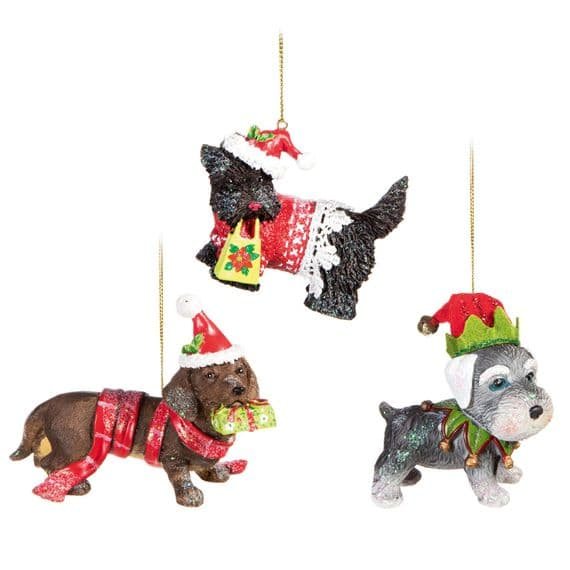 Premier Christmas Dog Hanging Decoration - Black / Brown / Grey