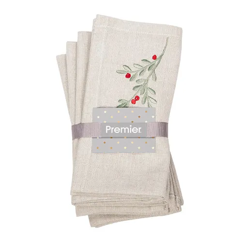 Premier Holly Berry Embroidered Chambray Napkins Set of 4