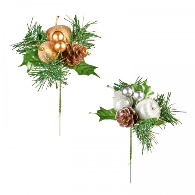 Premier Christmas Pear Wreath Pick - Gold / Silver