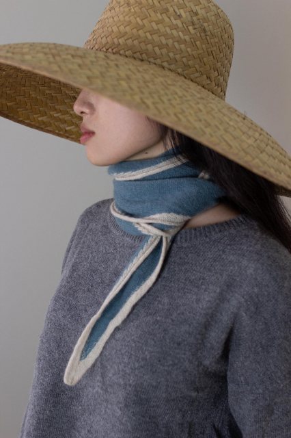 Oats & Rice Austen Spindle-shaped Knitted Cashmere Scarf Air Force Blue