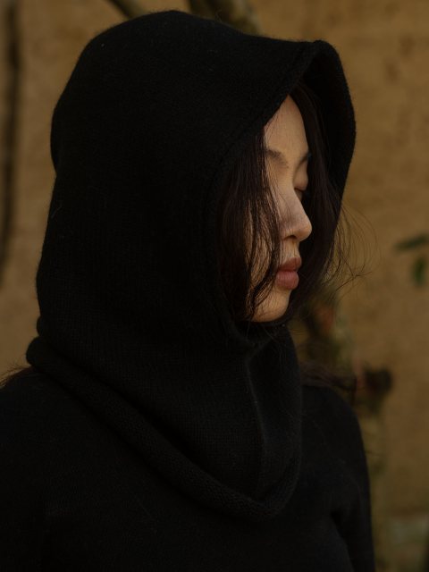 Oats & Rice Cashmere Rolled Edge Balaclava Black