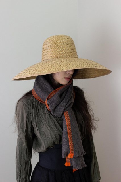 Oats & Rice Flame Orange Brim Herringbone Cashmere Scarf