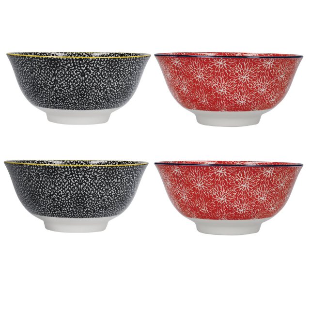 KitchenCraft Bowls Set of 4 - Red and Black Design