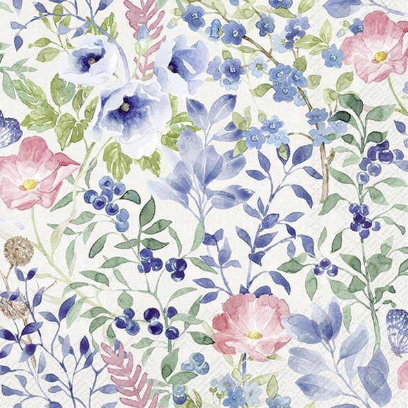 IHR Napkins Indigo Flowers Light Grey
