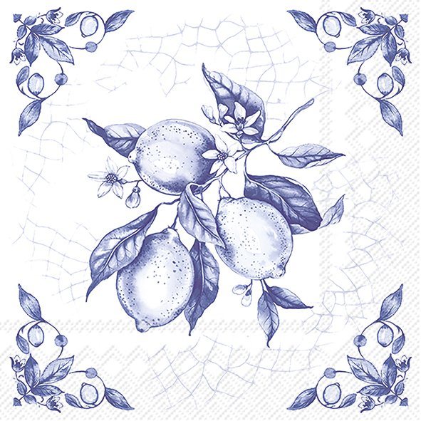 IHR Napkins Lemon On Tile White Blue