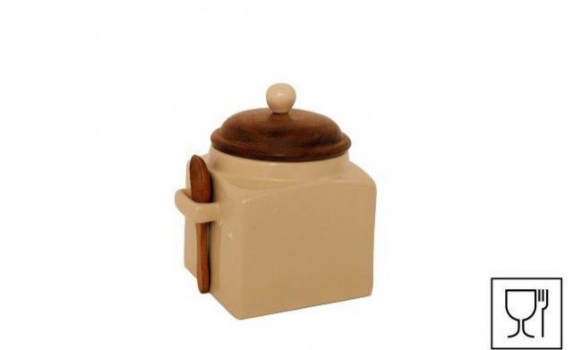 Stoneware Jar With Wooden Top & Spoon