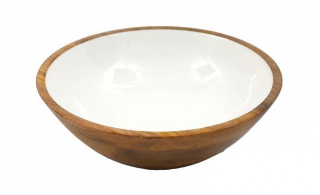Wooden White Gloss Enamel Bowl 25cm