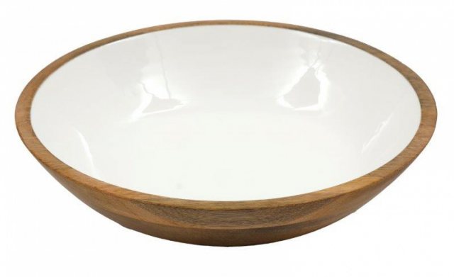 Wooden White Gloss Enamel Bowl 30cm