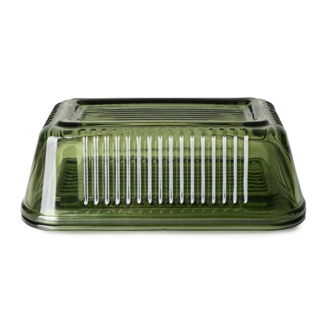 Ridged Glass Butter Dish Green