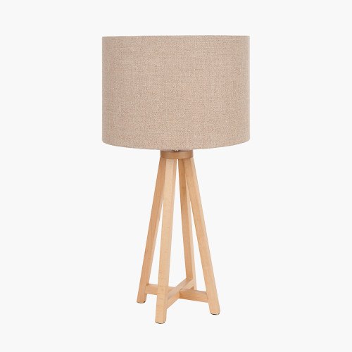 Pacific Whitby Natural Wood Tapered 4 Post Table Lamp Base & Linen Lampshade