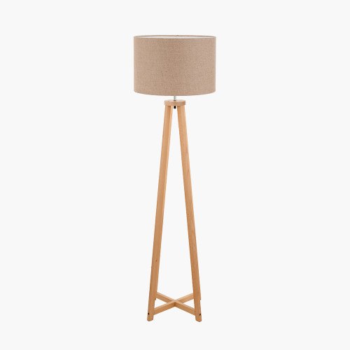 Pacific Whitby Natural Wood Tapered 4 Post Floor Lamp & Linen Shade