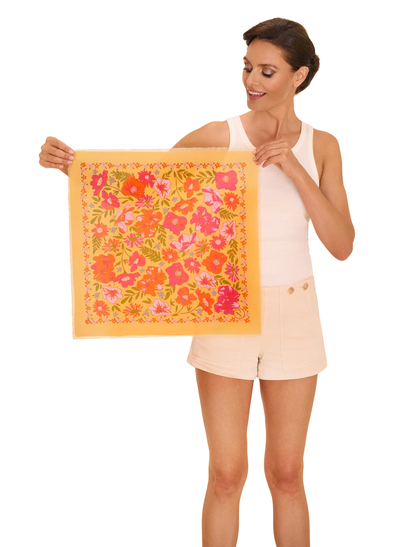 Powder Cotton Bandana - Sketched Florals Mustard