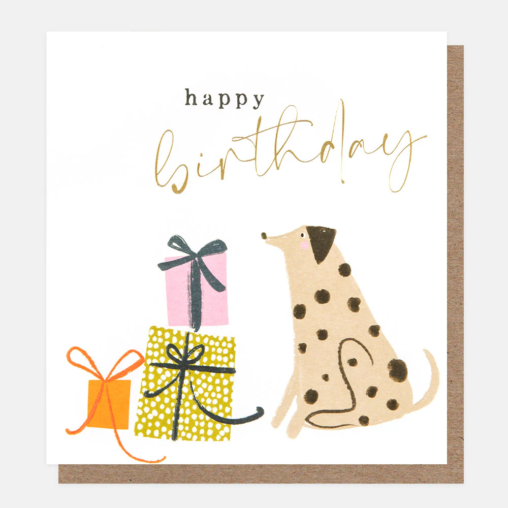 Caroline Gardner Spotty Dog With Presents Birthday Card