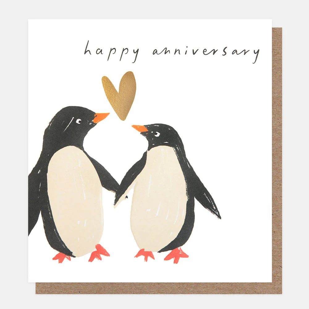 Caroline Gardner Penguins With Gold Heart Anniversary Card
