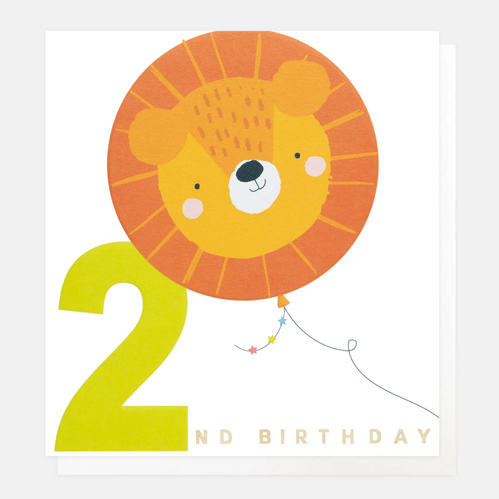Caroline Gardner Lion Balloon 2nd Birthday Card