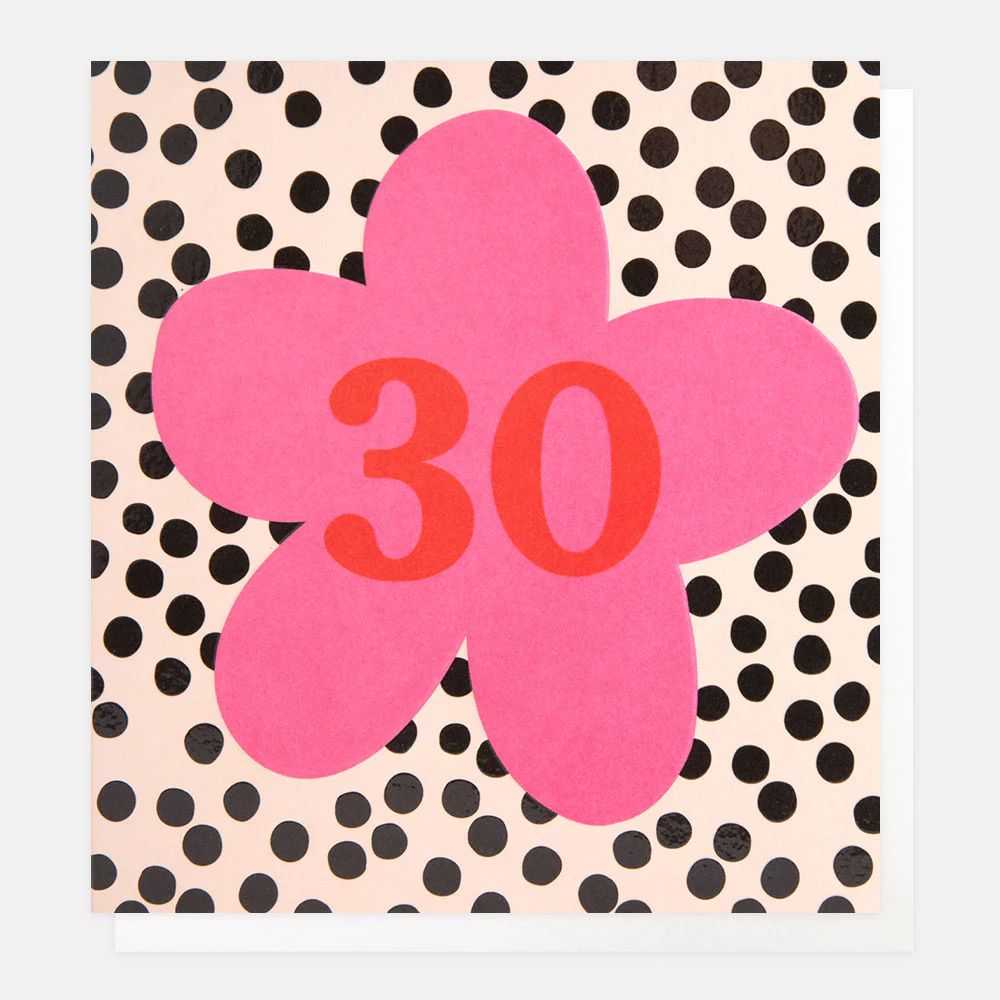Caroline Gardner Pink Flower On Spots 30th Birthday Card