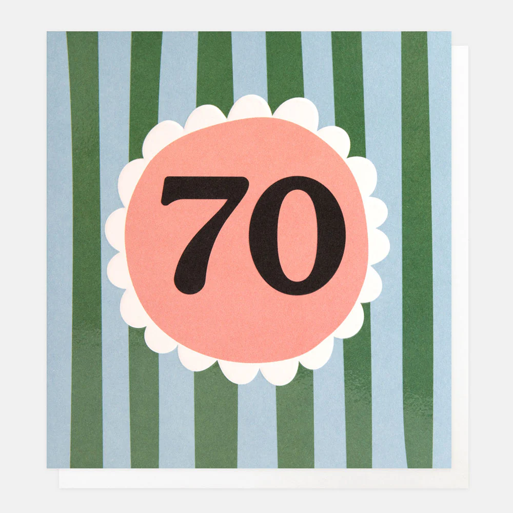 Caroline Gardner Green/Blue Stripe 70th Birthday Card