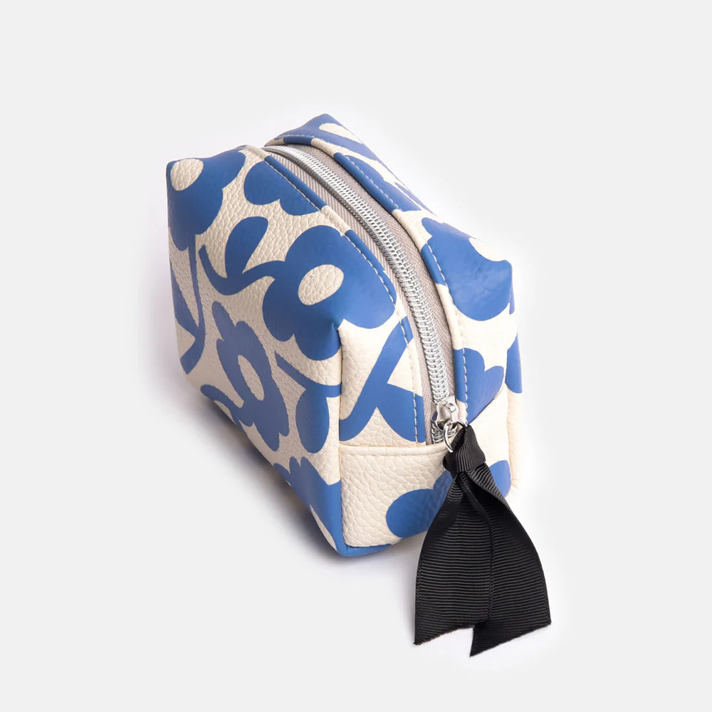 Caroline Gardner Blue Floral Mini Cube Cosmetic Bag