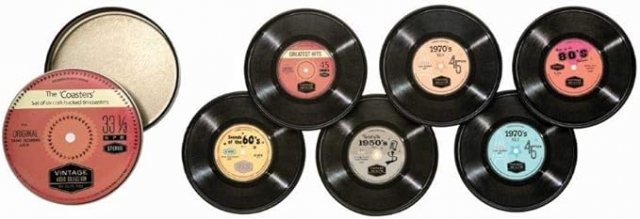 Vintage Record Coasters In Tin