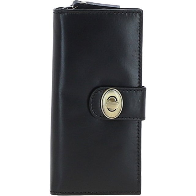 Ashwood Leather Long Purse with Turnlock Black V91