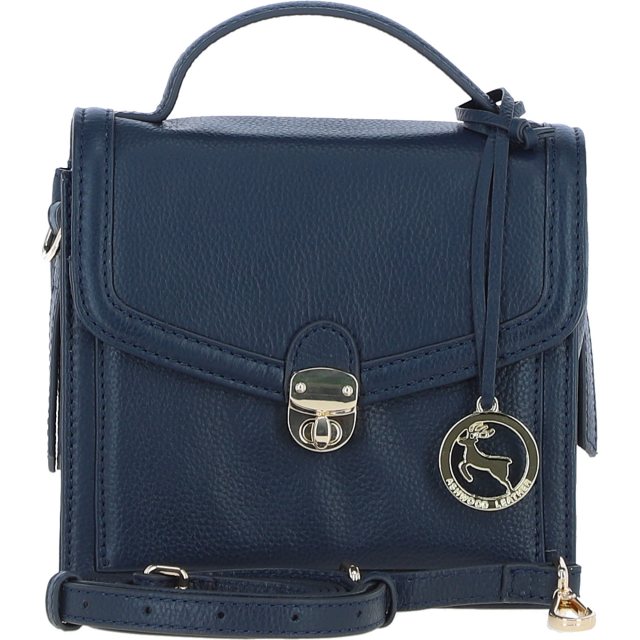 Ashwood Leather Compact Flap Over Handbag with Detachable Crossbody Strap - Navy Y-54