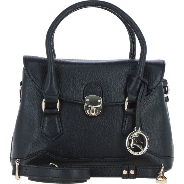 Ashwood Leather Twist Lock Compact Flap Handbag - Black Y-55