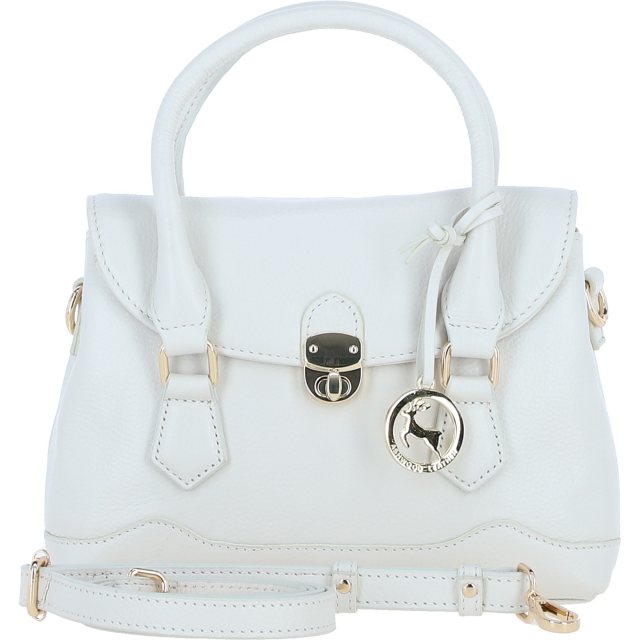 Ashwood Leather Twist Lock Compact Flap Handbag - White Y-55