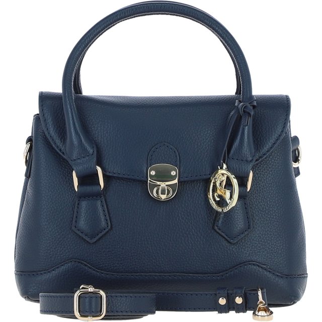 Ashwood Leather Twist Lock Compact Flap Handbag - Navy Y-55