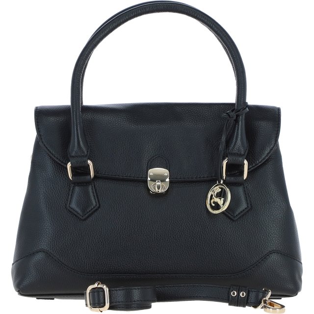Ashwood Leather Twist Lock Large Flap Handbag with Crossbody Strap - Black Y-56