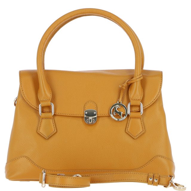 Ashwood Leather Twist Lock Large Flap Handbag with Crossbody Strap - Mustard Y-56