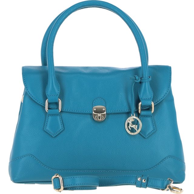 Ashwood Leather Twist Lock Large Flap Handbag with Crossbody Strap - Turquoise Y-56