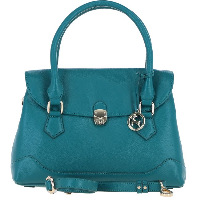 Ashwood Leather Twist Lock Large Flap Handbag with Crossbody Strap - Green Y-56