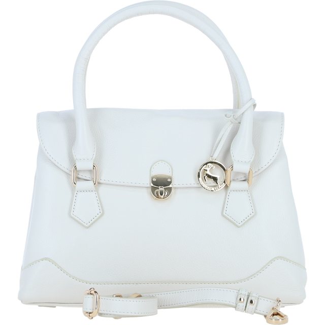 Ashwood Leather Twist Lock Large Flap Handbag with Crossbody Strap - White Y-56