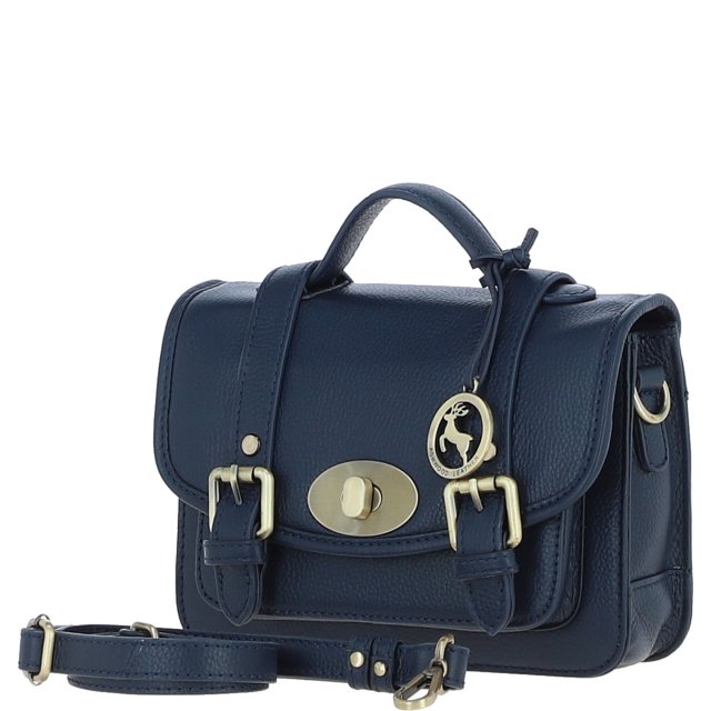 Ashwood Leather Twist Lock Medium Satchel - Navy Y-62
