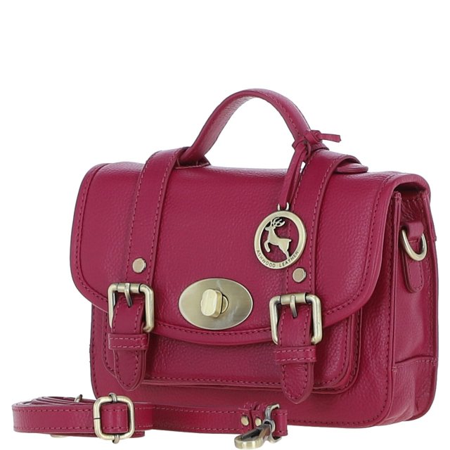 Ashwood Leather Twist Lock Medium Satchel - Raspberry Y-62
