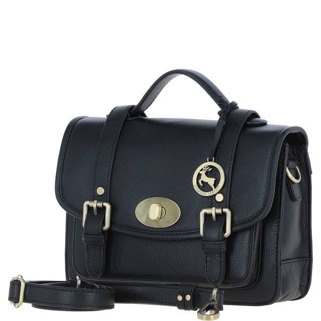 Ashwood Leather Twist Lock Large Satchel - Black Y-63