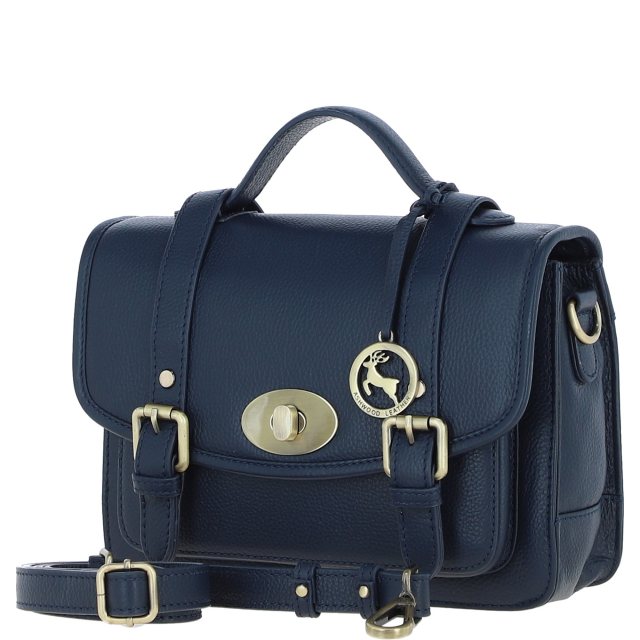 Ashwood Leather Twist Lock Large Satchel - Navy Y-63