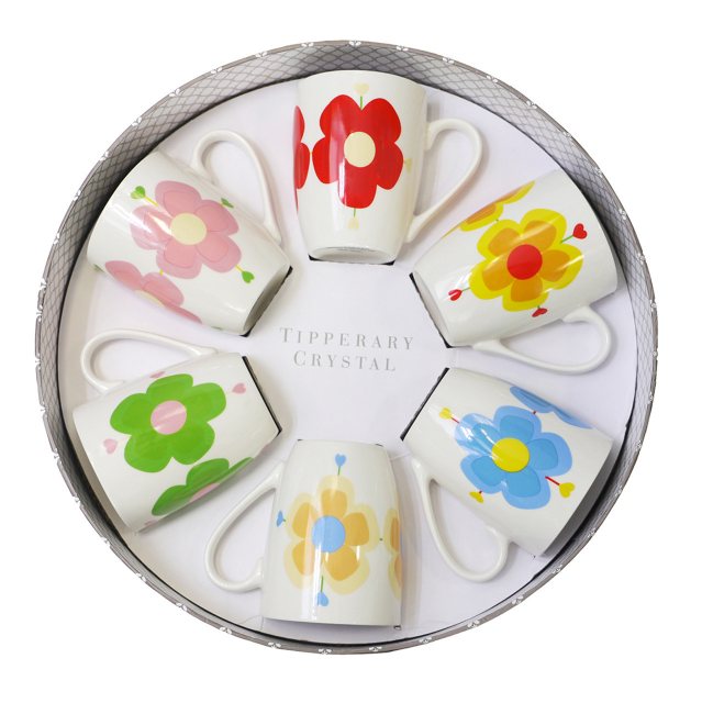 Tipperary Crystal Heart Flowers Set Of 6 Mugs