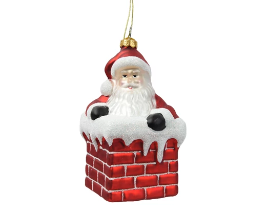 Santa In Chimney Glass Christmas Decoration