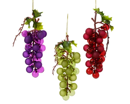 Glass Grapes Hanging Christmas Decoration - Assorted Colours