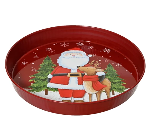 Round Tin With Santa, Tree & Deer Design