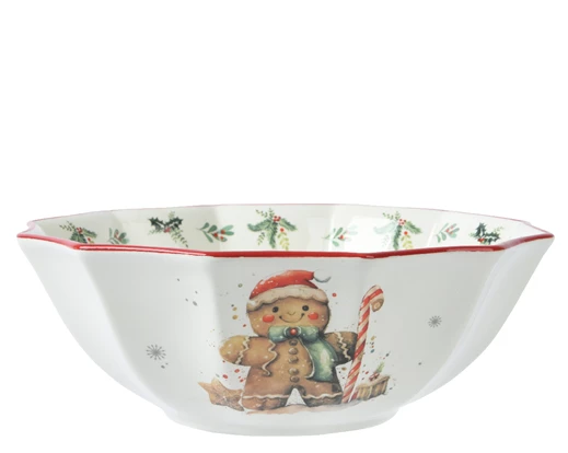 Christmas Holly & Gingerbread Dolomite Bowl