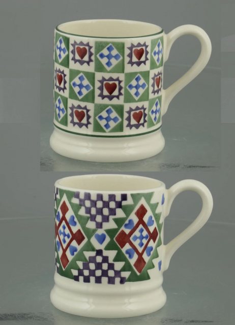 Emma Bridgewater Christmas Quilt Set Of 2 1/2 Pint Mugs Boxed