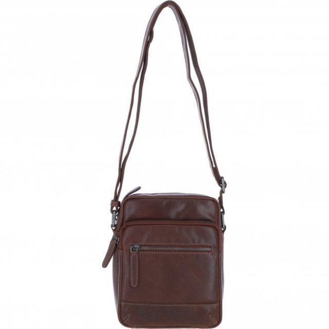 Ashwood Leather Men's Zip Crossbody Bag - Brown S-62
