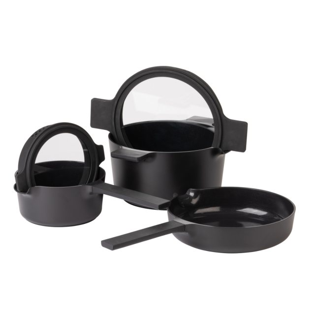 Luxe Kitchen All In One Nesting Cookware Set - Black